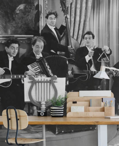 Papel pintado vintage con foto de banda en blanco y negro