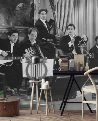 Foto vintage em preto e branco do papel de parede da banda Foto vintage em preto e branco do papel de parede da banda