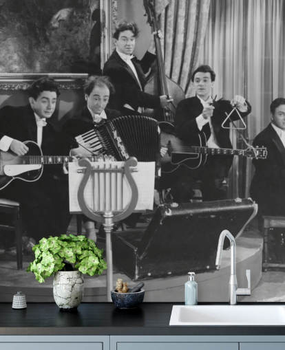 Papel pintado vintage con foto de banda en blanco y negro