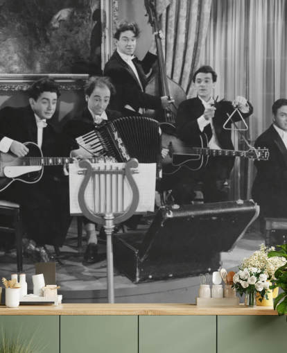 Vintage-Schwarz-Weiß-Foto von Band-Tapete