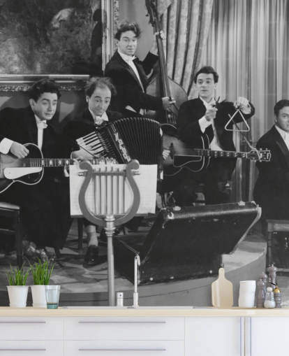 Vintage-Schwarz-Weiß-Foto von Band-Tapete