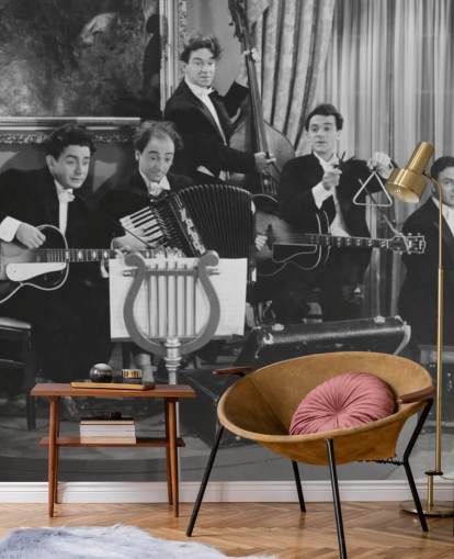 Foto vintage em preto e branco do papel de parede da banda Foto vintage em preto e branco do papel de parede da banda