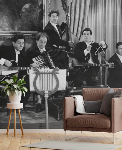 Papel pintado vintage con foto de banda en blanco y negro