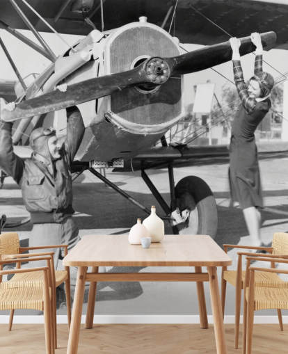 Couple Playing with a Propeller on a Plane Mural 