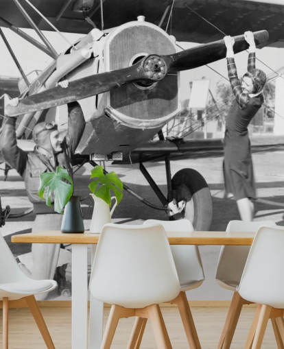 Couple Playing with a Propeller on a Plane Mural 