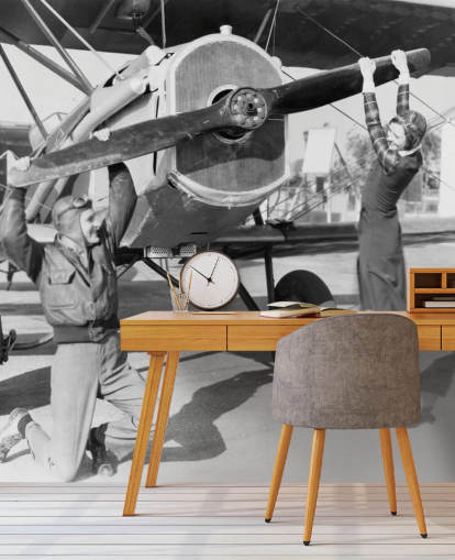 Couple Playing with a Propeller on a Plane Mural 