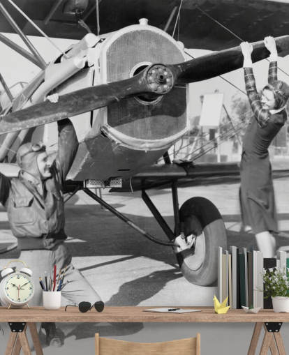 Couple Playing with a Propeller on a Plane Mural Couple Playing with a Propeller on a Plane Mural