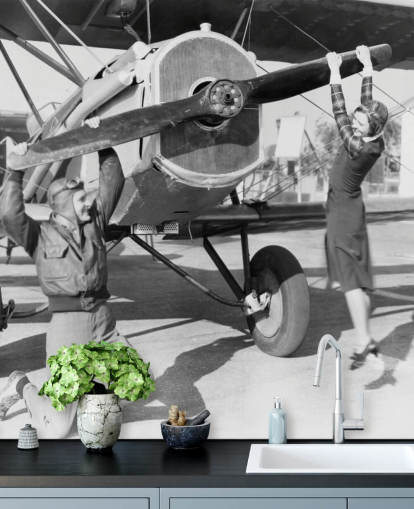 Couple Playing with a Propeller on a Plane Mural 