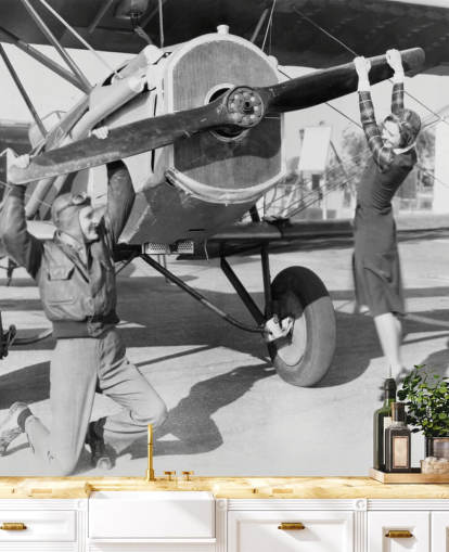 Couple Playing with a Propeller on a Plane Mural 