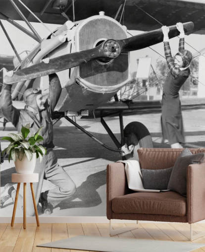 Couple Playing with a Propeller on a Plane Mural 