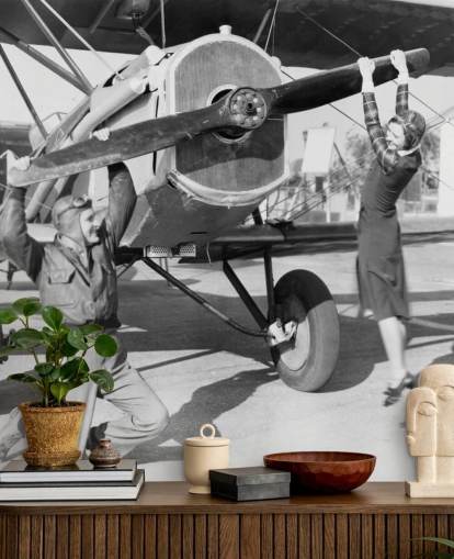 Couple Playing with a Propeller on a Plane Mural Couple Playing with a Propeller on a Plane Mural