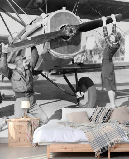 Couple Playing with a Propeller on a Plane Mural 