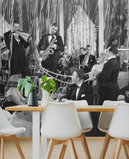 foto en blanco y negro de papel tapiz de banda