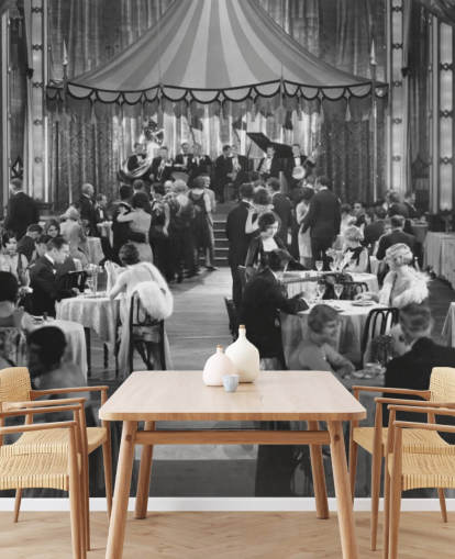 Schwarz-Weiß-Fototapete mit Dinnershow der 1920er Jahre