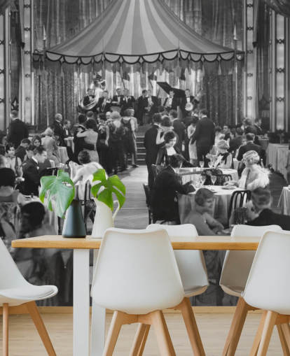 Decorazione murale con cena in bianco e nero anni '20 Decorazione murale con cena in bianco e nero anni '20