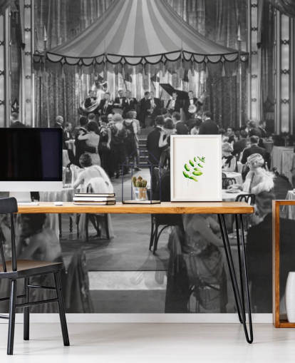 Decorazione murale con cena in bianco e nero anni '20 Decorazione murale con cena in bianco e nero anni '20