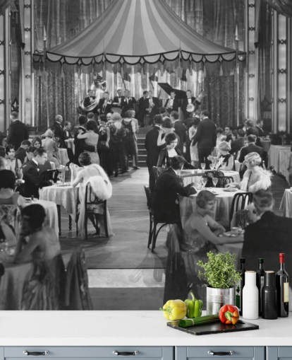 Decorazione murale con cena in bianco e nero anni '20