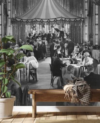 Decorazione murale con cena in bianco e nero anni '20 Decorazione murale con cena in bianco e nero anni '20