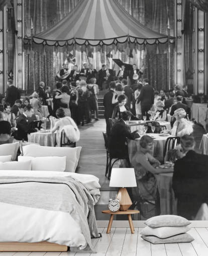 Schwarz-Weiß-Fototapete mit Dinnershow der 1920er Jahre