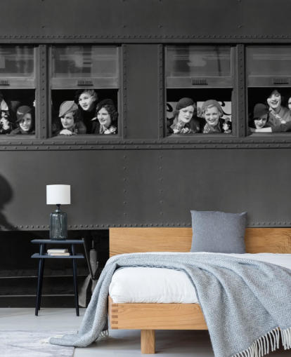 black and white bygone era wallpaper mural called Right Track for residential care home