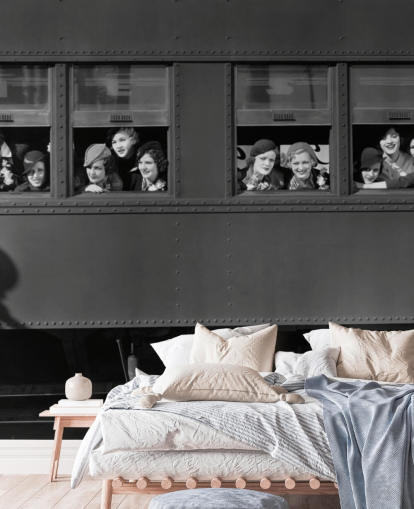 black and white bygone era wallpaper mural called Right Track for residential care home black and white bygone era wallpaper mural called Right Track for residential care home