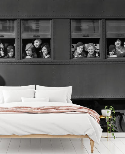 black and white bygone era wallpaper mural called Right Track for residential care home