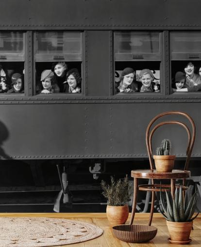 black and white bygone era wallpaper mural called Right Track for residential care home black and white bygone era wallpaper mural called Right Track for residential care home