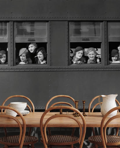 black and white bygone era wallpaper mural called Right Track for residential care home black and white bygone era wallpaper mural called Right Track for residential care home