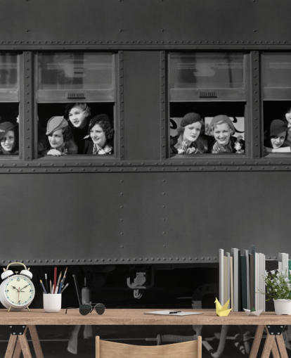 black and white bygone era wallpaper mural called Right Track for residential care home