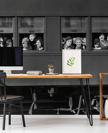 black and white bygone era wallpaper mural called Right Track for residential care home