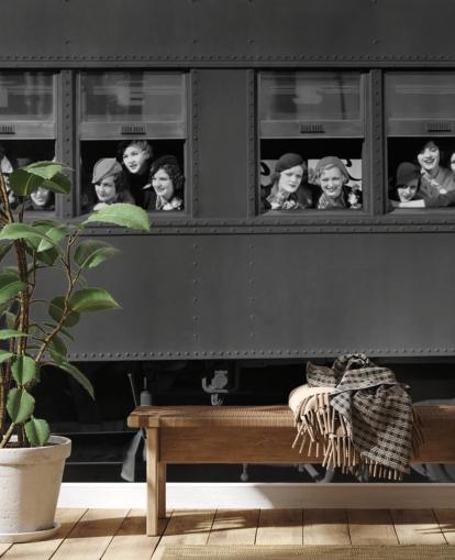 black and white bygone era wallpaper mural called Right Track for residential care home