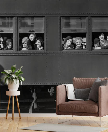 black and white bygone era wallpaper mural called Right Track for residential care home black and white bygone era wallpaper mural called Right Track for residential care home