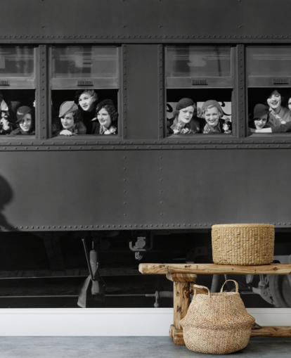 black and white bygone era wallpaper mural called Right Track for residential care home black and white bygone era wallpaper mural called Right Track for residential care home