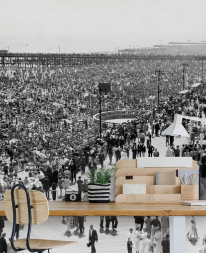Vintage zwart-wit foto van Coney Island behang