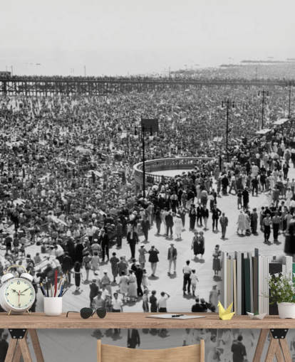 Papier peint vintage en noir et blanc de Coney Island Papier peint vintage en noir et blanc de Coney Island
