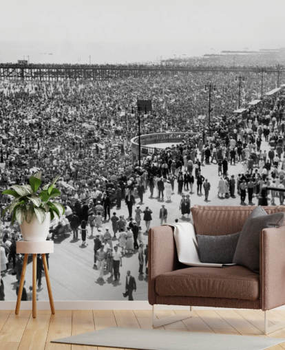 Vintage svart och vitt foto av Coney Island Bakgrund