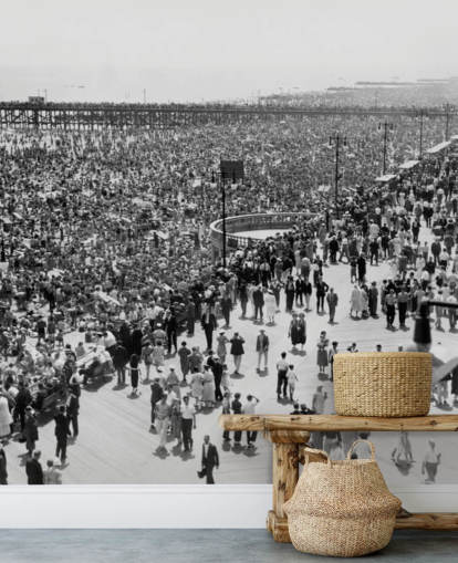 Vintage zwart-wit foto van Coney Island behang