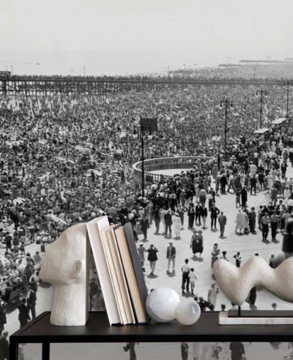 Vintage svart och vitt foto av Coney Island Bakgrund