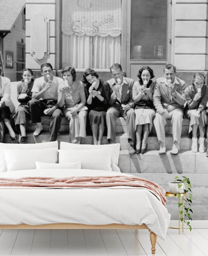 Vintage Black and White Photo of People Eating Ice Cream Wallpaper
