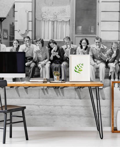 Fondo de pantalla de fotos vintage en blanco y negro de personas comiendo helado