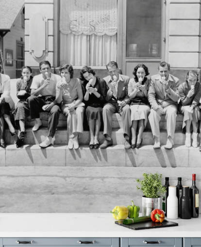Vintage Black and White Photo of People Eating Ice Cream Wallpaper