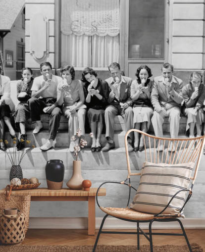 Vintage svart och vitt foto av människor som äter glass Bakgrund