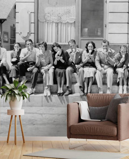 Vintage Black and White Photo of People Eating Ice Cream Wallpaper Vintage Black and White Photo of People Eating Ice Cream Wallpaper