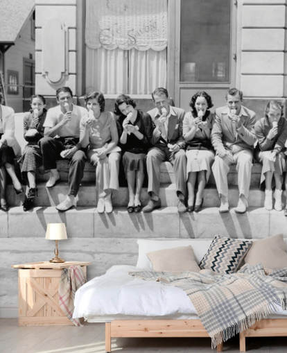 Vintage svart och vitt foto av människor som äter glass Bakgrund