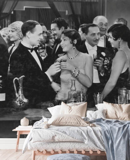 Par, der har drukket på overfyldt bar vægmaleri