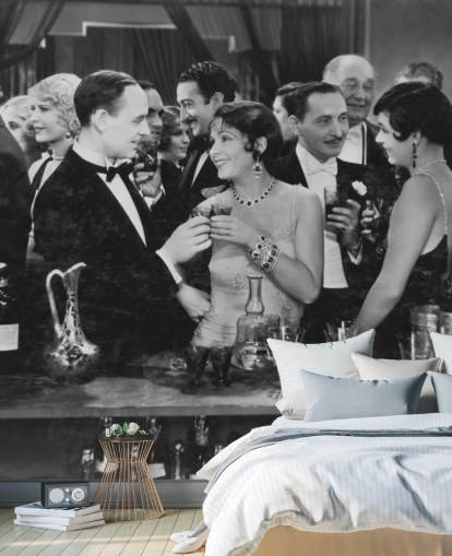 Couple Having Drink at Crowded Bar Mural