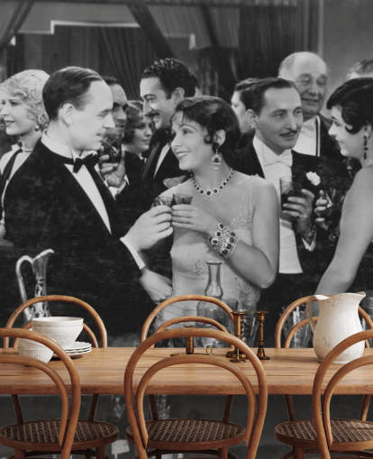 Couple Having Drink at Crowded Bar Mural