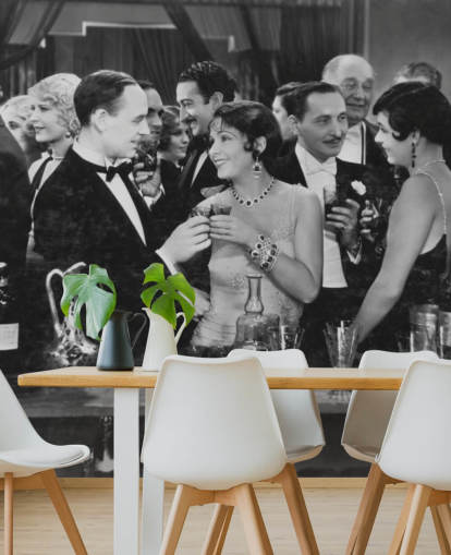 Couple Having Drink at Crowded Bar Mural