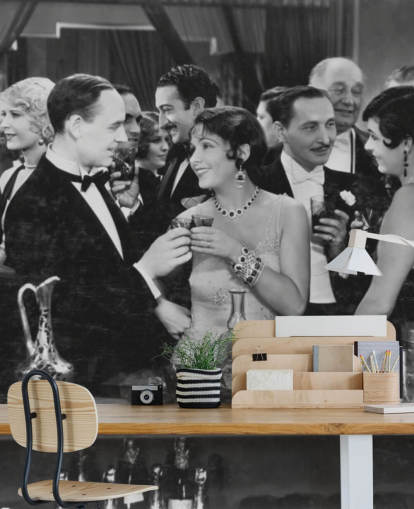 Paar drinken bij Crowded Bar Mural