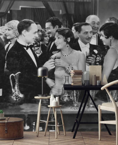 Couple Having Drink at Crowded Bar Mural Couple Having Drink at Crowded Bar Mural